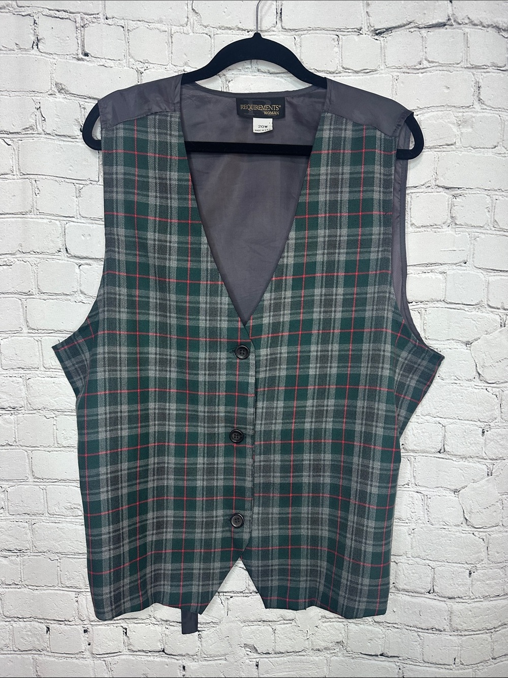 Vintage Requirements Woman Lightweight Plaid Tailored Vest  20W Made in USA